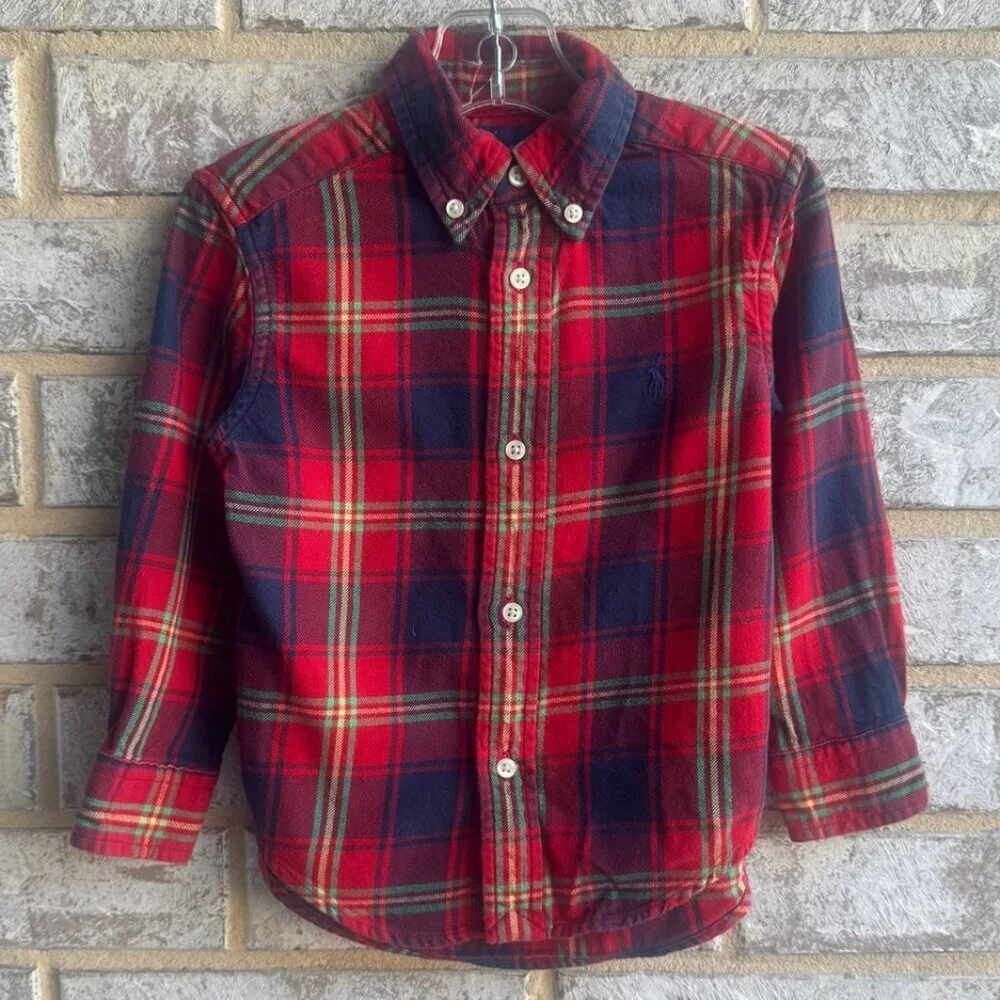 Ralph Lauren Long Sleeve 100% Cotton Button Up Plaid Shirt Boy's Size 2T